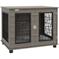 Dog Crate with Cushion, up to 20kg/50cm Body Length, Metal, 80x56x63cm, Grey/Wood Decor 80 x 56 x 63 cm