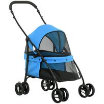 Dog Buggy, Adjustable Canopy, Mesh Window, Zipper, Steel, 82x47x97 cm, Blue/Black 82 x 47 x 97 cm mėlyna