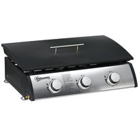 Gas Grill with Lid, 3 Burners, Grease Tray, Non-Stick Plate, 63x47x25 cm, Black/Silver 63 x 47 x 25 cm