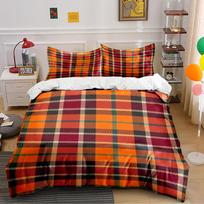 Colorful Orange and Plaid Bedding Set Bedding set (1 duvet cover, 2 pillowcases, duvet not included) 135x200cm