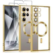 Case for Samsung Galaxy S25 Ultra - with Magnetic Circle - Gold + 2 Tempered Glasses - BOOLING® skaidri/auksas