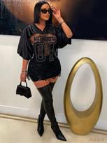 Autumn Sexy Lace Stitch Print Casual See-through Short Sleeve Tee Large