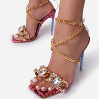 Vasaros Moteriški Aukštakulniai Sandalai Mados Tendencija Romaniškas Stilius Kalnų Krištolas Stiletto Sandalai Moterų Batai Sandalias De Mujer 37 raudona