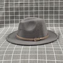 Large British Style Men'S And Women'S Retro Jazz Woolen Hat Wide-Brimmed Hat Big Head Circumference Top Hat Woolen Hat Felt Medium size 56-58cm pilka spalva