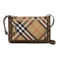 Burberry klasikinio languoto dizaino reguliuojama peties rankena užtrauktuko užsegimas medvilninė vienos peties paštininko krepšys moteriškas smėlio spalvos daugiaspalvis One Size-Basic Set (Bag+Dust Bag) ruda