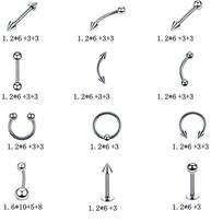 Hot 60Pcs Steel Mixed Nose Lip Eyebrow Tongue Belly Bar Ring Body Piercing Jewelry Earrings&Ears sidabras