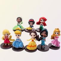 8pcs/set Q Version Princess Cartoon Figures Doll Playthings Snow White Rapunzel Ariel Cinderella Belle Mermaid Model Decoration
