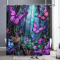 Fairy Tale Forest Beautiful Purple Butterfly Shower Curtain Bathroom Decor Shower Curtain Waterproof Shower Curtain With Hook W60H190(CM)-1 Pcs