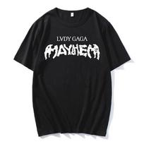 Lady Gaga MAYHEM Classic Logo T-Shirt Hip Hop Washed Short Sleeve Street TShirt Retro Cotton Men Women Top Streetwear Summer Tee S įvairiaspalvis