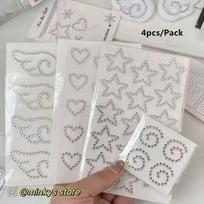MINKYS Kpop Photocard Deco Stickers, Silver Rhinestone Star & Heart 3D Stickers, Gift Packing Bling DIY Scrapbooking Stickers