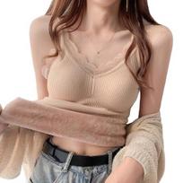 Moteriškas termo liemenė su nėriniais, Fleece pamušalu, šiltas pagrindinis sluoksnis, be rankovių, su pakietinimu, camisole, apatiniai marškinėliai L