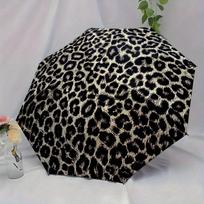 Automatic Folding Umbrella with Leopard Print - Portable Collapsible Design, 8-Rib Durable Frame, Stylish Black & Brown Patter