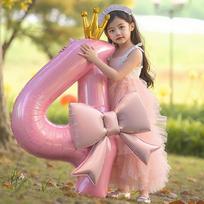 Shicai Pink Number Balloon Bow, Birthday Gift for Boys And Girls, First Birthday Party Decoration, Photo Prop, 4 Pieces