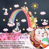 Cartoon Animal Rainbow Slide Cloud Sun Wall Stickers For Kids Room Nursery Self-Adhesive Decorative Wall Decals