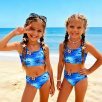 Summer Girls' Casual Printed Two-Piece Bikini Swimsuit Set 100 mėlyna