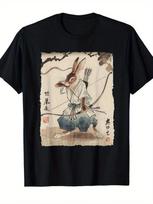 Samurai Rabbit Archer Graphic T-Shirt Japanese Manga Style Warrior Bunny Tee XXXL
