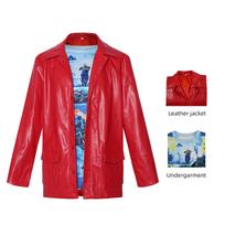 Vintage Leather Jacket Costume for Halloween Stage Performance Cosplay XS raudona
