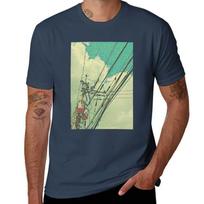 Electric Pole And Blue Sky Mosaic Tshirt Basic Solid Color Short Sleeve Cotton Top S