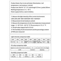 4-in-1 Soil Tester Multifunctional Soil Detector Moisture Meter pH Meter Temperature Moisture Sunlight Intensity PH Tester ABS