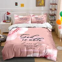 God Is Able Bedding Set in Pink Floral  Bedding set (1 duvet cover, 2 pillowcases, duvet not included) 135x200cm