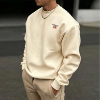 Simple, solid-color men's crew-neck fleece sweatshirt with a loose, drapey fit—a versatile, essential long-sleeve top for fall and winter L