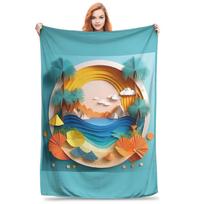 Sunny Cutout Shores Blanket Lightweight Fleece Sofa Throw Blanket for Home Bedroom Outdoor Throws Bedspread Quilt 75x90cm