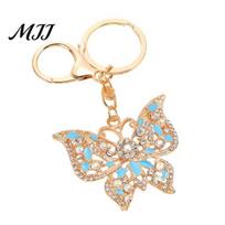 Durable Metal Keychain Pendant Butterfly Shape Key Holder with Multicolor Sparkling Rhinestones Anti-Oxidation Lobster Clasp Keyring Backpacks