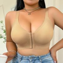 Plus Size Women Front Buckle Sports Bra Shockproof Anti Sagging Gathering Bra 1XL geltona