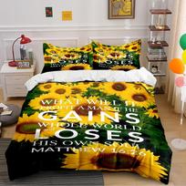Sunflower Pattern with Matthew 16:26 Verse Bedding set (1 duvet cover, 2 pillowcases, duvet not included) 135x200cm