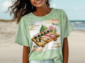 Sushi Platter T-Shirt, Unique Japanese Food Illustration Tee, Fun Foodie Gift, Casual Wear, Cool Graphic Tee, Sushi Lover Shirt, Unisex S