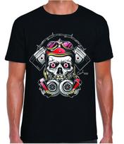 Motorcycle biker steampunk skull MotoWear design premium black DTG t-shirt tee L