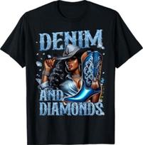 New Denim and Diamonds African Melanin Swag Cowgirls Western T-Shirt XXXL