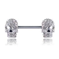 1Pc Sexy Crystal Skull Nipple Rings Bar Barbell Industrial Cartilage Piercing sidabras