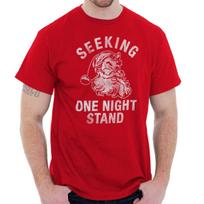 Christmas Santa Seeking One Night Stand Pun Mens Casual Crewneck T Shirts Tees XXXL