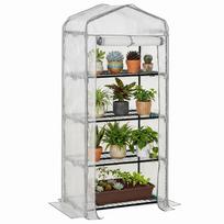 4 Tier Mini Portable Greenhouse Compact Plant Grow Shed Metal Frame PE Cover with Lockable Rolling Wheels, White 70 x 50 x 160 cm