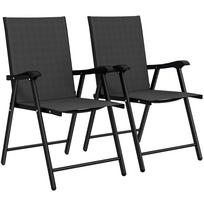 Folding Garden Chairs Set of 2, Foldable Garden Dining Chairs with High Back, Armrests, Texteline Seat, Black 62 x 58 x 97 cm juoda