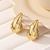 Luxury Inlay Colorful Crystal Water Drop Stud Earrings for Women Charm Gold-plated Stainless Steel Exquisite Jewelry Gift