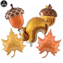 5pcs Thanksgiving Day Balloon Set Include Orange Maple Leaf Acorn Squirrel Shape Foil Balloon Autumn Harvest Thanksgiving Decor As show rubinas