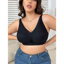 Plus Size Seamless Soft Support Wireless Gathered Breathable Comfortable Women Bra 0XL juoda