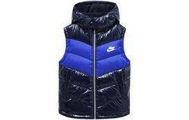 Nike Vest Letter Logo Print Color Block Fleece Lined Lining Thermal Hooded Down Blue Kids' NY2142002GS-001 4