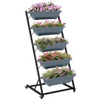 Plant Ladder Flower Stand Plant Shelf, Stackable, Weather-Resistant, 65 x 67 x 145 cm, Gray + Black 65 x 67 x 145 cm pilka