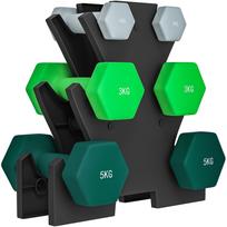 Dumbbell Set with Storage Rack, Set of 6 Dumbbells for Fitness Training, 2 x 1kg, 2 x 3kg, 2 x 5kg 34 x 10 x 34 cm