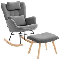 Rocking Chair with Footstool, Soft Fleece Cover, Wooden Legs, Cushion, High Backrest, Rocking Armchair, Dark Grey 101.5 x 70.5 x 99.5 cm