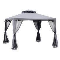 Gazebo with Double Roof, approx. 3x3 m with Mosquito Net, Side Panels Garden Gazebo Made of Metal Light Grey 294 x 294 x 265 cm šviesiai pilka spalva