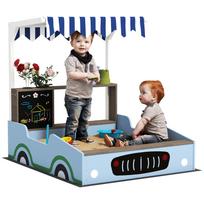 Sandbox with Canopy, Grocery Store Design, Bench, Drawing Board, Fir Wood, 104H x 108L x 90W cm, Blue 108 x 90 x 104 cm mėlyna