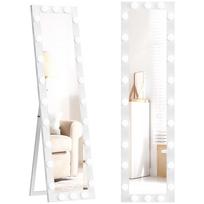 Viso ilgio veidrodis 150x40 cm LED veidrodis su 24 lemputėmis, 3 šviesos spalvomis, pastatomas arba atremiamas, baltas 40 x 4 x 150 cm balta