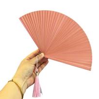 Chinese Style Folding Bamboo Fan Solid Color Kimono Fan Elegant Handheld Fans  Cheongsam Show Pink
