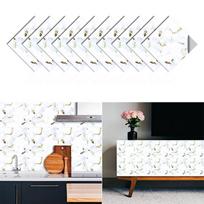 10Pcs White Marble Tiles Pattern Wall Sticker Kitchen Bathroom Wardrobe Home Decor Waterproof  Oil-proof Ceramics Art Wallpaper 10x10cmx10pcs