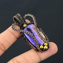 Charoite Gemstone Pure Copper Wire Wrapped Handmade Pendant Jewelry For Her 2.44 Inches violetinė
