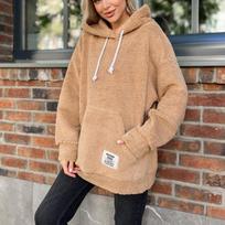 BITCED Flannel Loose Hooded Long-sleeved Pullover Fleece Hoodie S